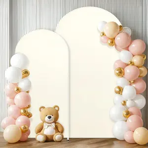 Set of 2 Beige Arch Covers (7.2ft & 6ft) Spandex Stretchy Fitted Arch Backdrop Covers Wrinkle-Free Round Top Chiara Arch Stand Cover for Wedding Baby Shower Birthday Photo Banquet Background