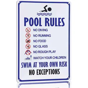 Pool Rules No Diving No Running Swim At Your Own Risk 12x8 Inch Aluminum Metal Sign - Essential Safety Wall Decor for Backyard Pool, Spa, Hotel, and Public Swimming Areas - Durable Tin Sign Gift for Pool Owners & Facility Managers