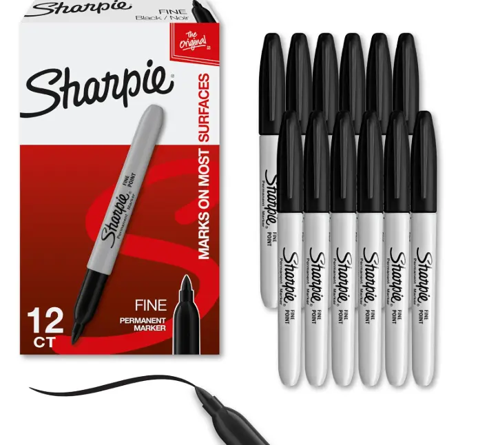 Sharpie Permanent Markers, Fine Tip, Black, 12 Count - Quick Drying, Fade Resistant, For Wood, Plastic, Paper, Metal, And More