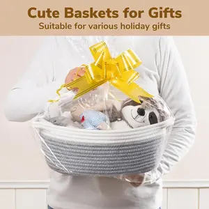 Small Storage Basket with Handles, Empty Baskets for Gifts, Woven Basket for Toys, Baby Laundry, Diapers, Towels, Snacks, Dog Toy Basket, Easter Basket, 12"x 8" x 5", Gray