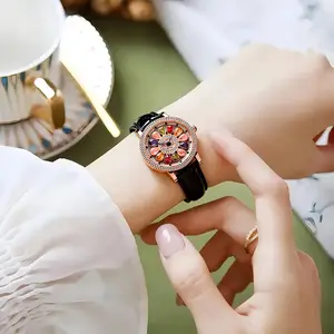 RUIQI Elegant stylish Rose-Gold Watch with Spinning Floral Dial Mesmerizing Color Dance Satisfying Aesthetic Fashion TikTok Trend Viral TikTok Accessory fashionable versatile design