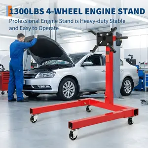 1500 LBS Heavy Duty Collapsible Rotating Engine Stand – 360° Swivel Head – 4 Adjustable Arms – 5 Casters – for Engine Maintenance, Auto Repair & Industrial Use