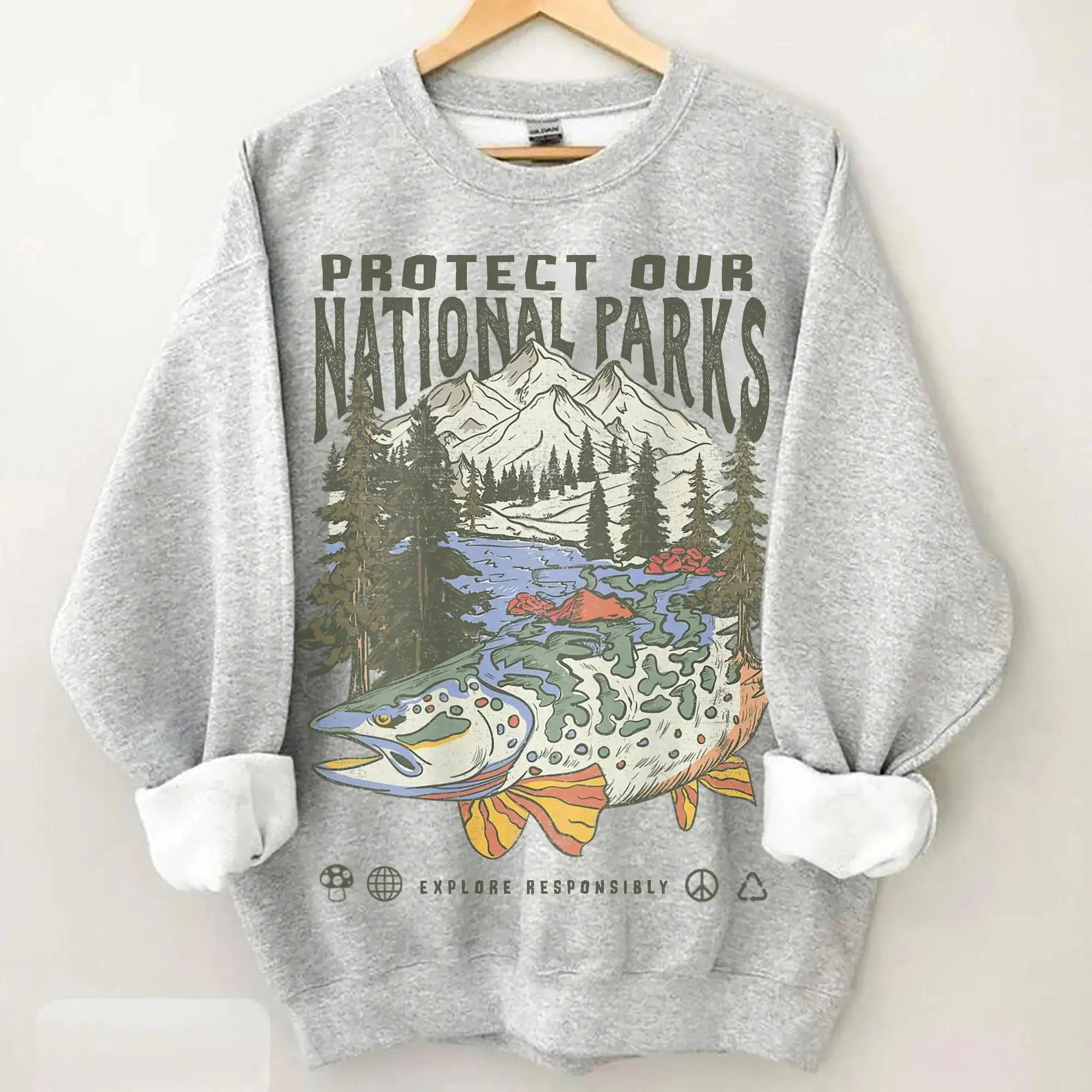 90s National Parks Unisex Sweatshirt Granola Girl Shirt Respect the Local Wildlife Pullover Hiking Camping Clothes Wanderlust Shirt