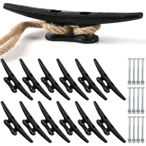 12 Pcs Open Base Boat Dock Cleats, Hot Dipped Galvanized Cast Iron Rope Hardware with Installation Screws for Boat Docks, Decks, Marine, Kayak