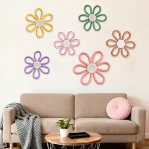 Vidroxin 6 Pcs Boho Nursery Decor Daisy Flower Woven Macrame Wall Hanging 3 Sizes Floral Wall Art Bohemian Room Decor for Toddler Baby Girl Bedroom Above Bed Home Dorm Office Decoration Set