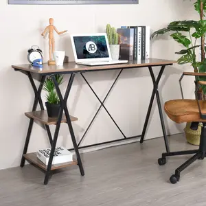 Computer Desk 47 inch Home Office Writing Table with 2 Storage Shelves, Modern Simple Study Workstation, Sturdy Steel Frame, Easy Assembly