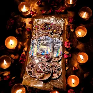 Ritual Intention Candle tea lights for Love Stability and Strength infused with herbs and crystals/ Rose Sandlewood