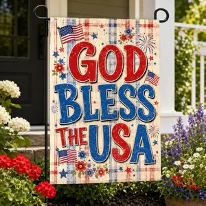 God Bless The USA Garden Flag, Patriotic Yard Flag, 4th of July Garden Decor, Red White Blue Outdoor Decoration, American Holiday Flag (Pole, Hooks, Or Fasteners Are Not Included)