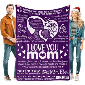 Mom Blankets for Mother from Daughter & Son,I Love You,Mom Blanket, Gifts for Mom Birthday,Warm Soft Blankets for Dear Mom, 50" x 70"(Purple)