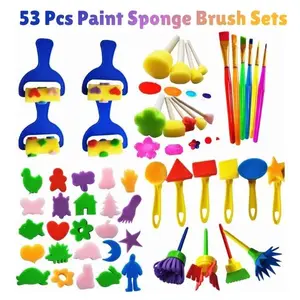53 Pcs Kids Paint Sponge Brush Set – DIY Art & Craft Kit, Round Sponge Painting Tools, Preschool Art Supplies, Creative Drawing Tools for School & Home Projects