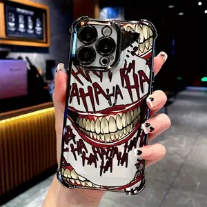 Electroplated Four Corner Anti-Fall Clown Pattern Phone Case for IPhone 16 Pro Max 15 Plus 14 13 12 11 E Shockproof Transparent Protective Cover Protection Cellphone Casing