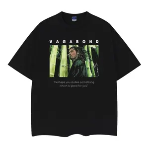 Vagabond "Slow as the Forest" Heavyweight Vintage Tee 100% Cotton OVERSIZED Anime T-shirt Basic Tops Menswear Top Casual Streetwear Black Baggy Tshirt Tropical