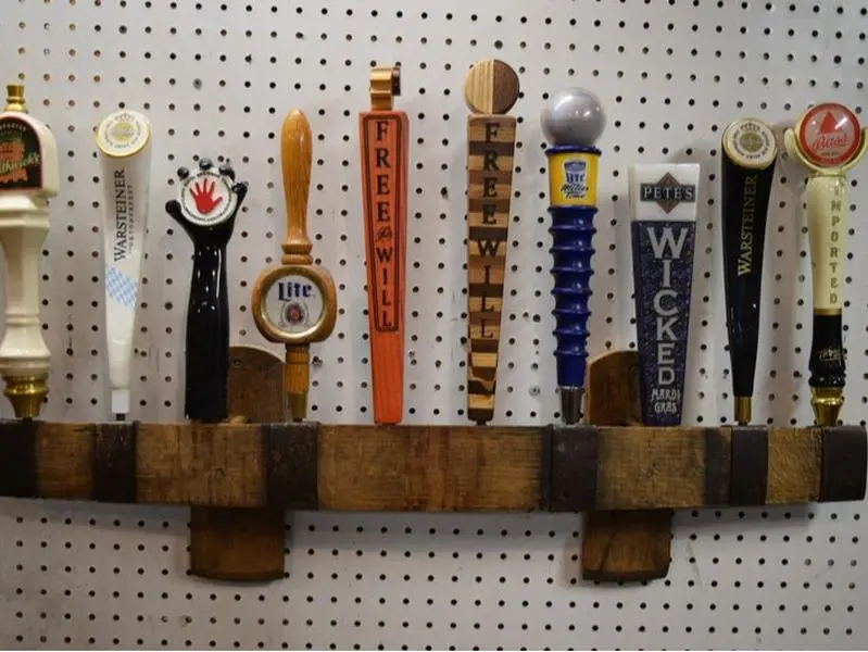 Oak whiskey barrel stave 10 beer tap handle wall display (handles not included)