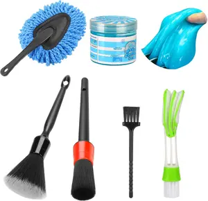 Car Interior Detailing Cleaning Kit – Soft Duster Brush Set & Cleaning Gel for Air Vents, Dashboard, Panels & Leather Surfaces, Deep Crevice Dust Removal Tool for Car Interior Care
