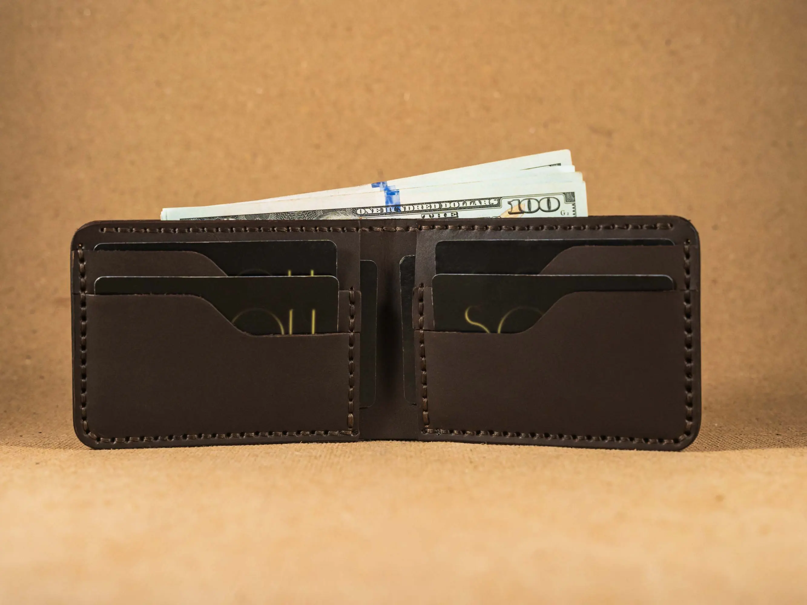 Men's Genuine Leather Bifold Wallet - Hand-Stitched, Burnished Edge, Slim, Lightweight, Plain Design with Slip Pockets for Everyday Use, Ideal Gift