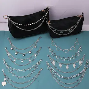 Double-Layer Bag Chain Handbag Decoration Strap Butterfly Heart Star Keychain Pendant Shoulder Bag Chain Women Gift Interchangeable Metal Chain Bag Charm Clothing Luggage Accessory