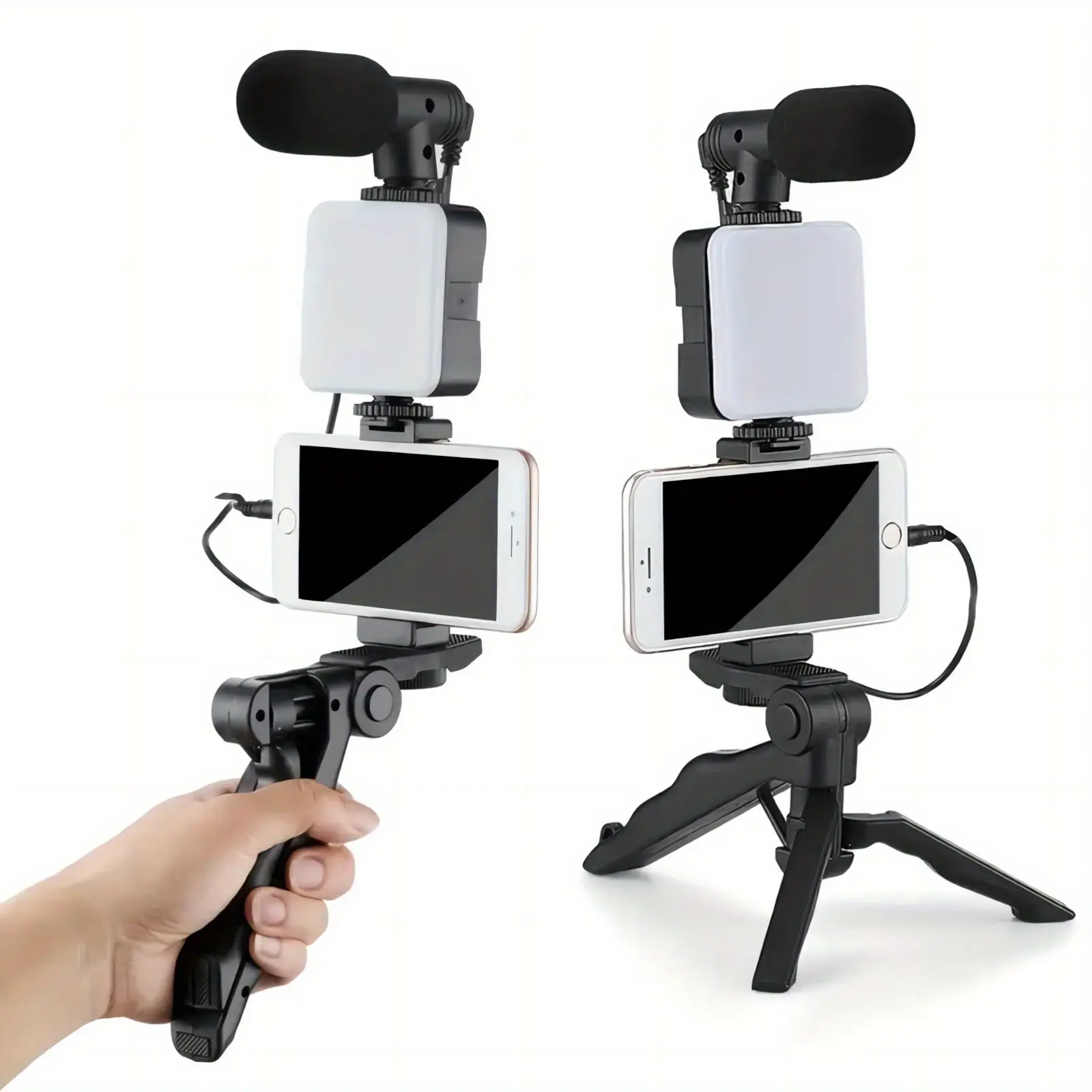 Smartphone Podcast & Vlogging Kit for Enthusiasts - Cellphone Vlogging Equipment with Collapsible Tripod, Hands-Free Holder, Selfie Accessories, Phone Light, Microphone to Enhance Production Quality