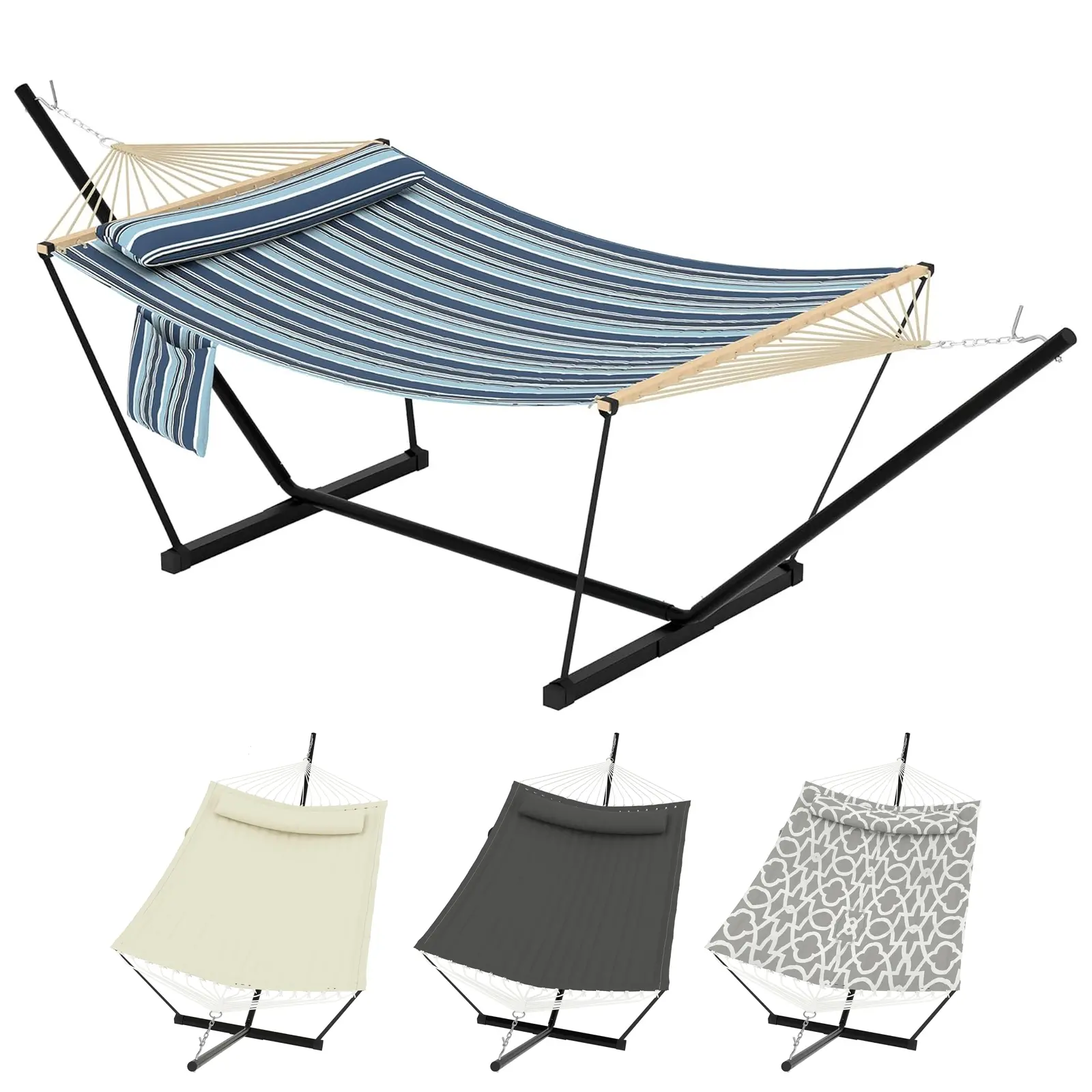 2-Person Outdoor Double Hammock with Heavy-Duty Adjustable Steel Stand, Portable Hammocks for Patio, Backyard, Hammock Hammocks