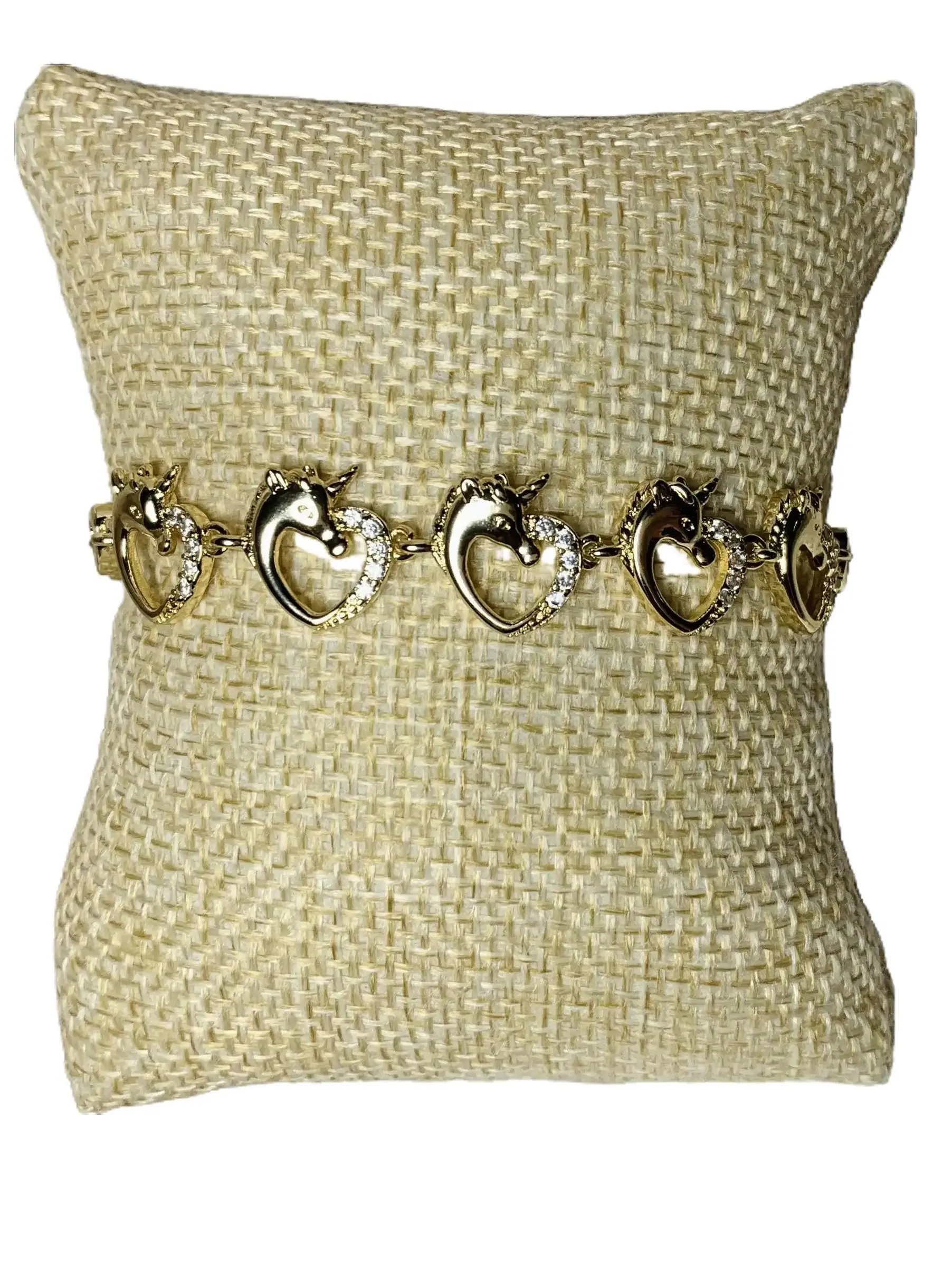 Enchanted Unicorn Charm Gold Plated Bracelet - Costume Jewelry for Casual Wear, Bracelet Stacking, Gold Aesthetic, Bling Effect, 7-7.5 in Arm Candy Accessories