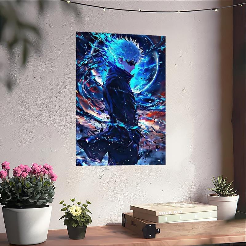NBHYK Satoru Gojo Jujutsu Kaisen Portrait Poster Anime Canvas Print Home Decorations Artistic Black Blue Design for Room Aesthetic Wall Art Poster 08x12 12x18 16x24 20x30 24x36 inches Framed Unframed Options
