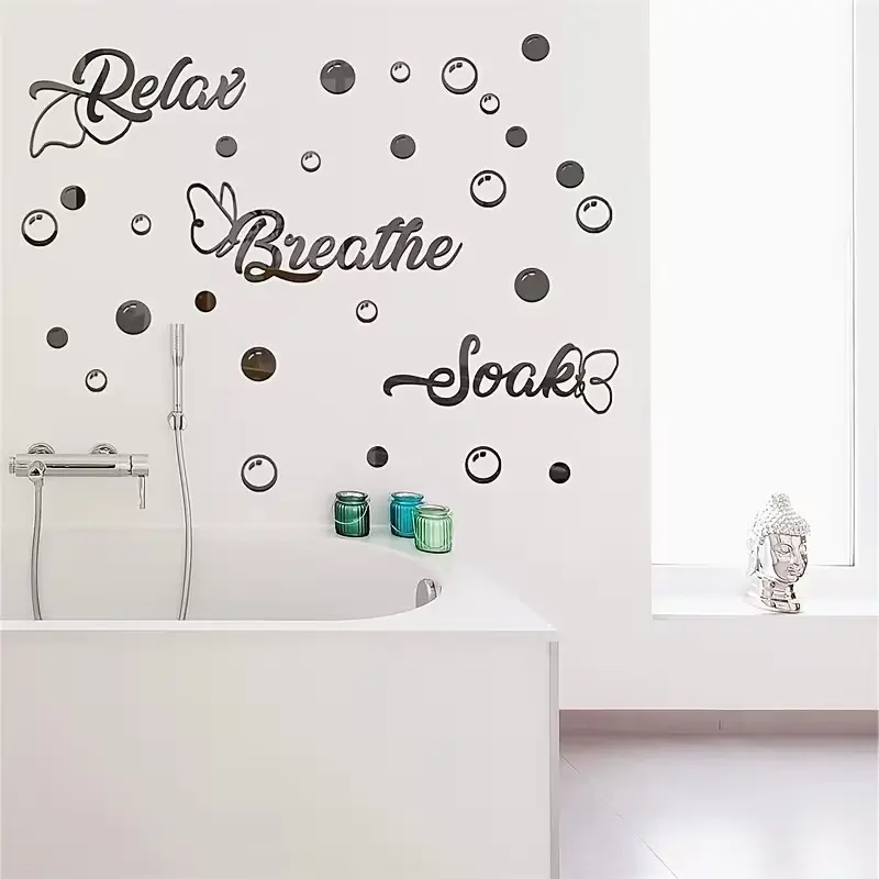 Wall decoration, 60 pieces of acrylic Decorative Reflective Adhesive mirror stickers, DIY removable circular Round bubble wall stickers for bathroom, suitable for bedroom and living room home decoration (black)