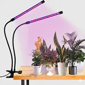 Full Spectrum LED Plant Grow Light - Dual Head Auto ON/OFF Timer, 9 Dimmable Levels, Adjustable Gooseneck for Indoor Plants & Succulents