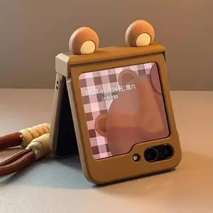 Cute Bear Protective Case for Samsung Galaxy Fold Phones, Compatible with Galaxy Z Flip Series, Motorola Razr Models, Anti-Drop Shockproof Hand Strap Protection, Accessories