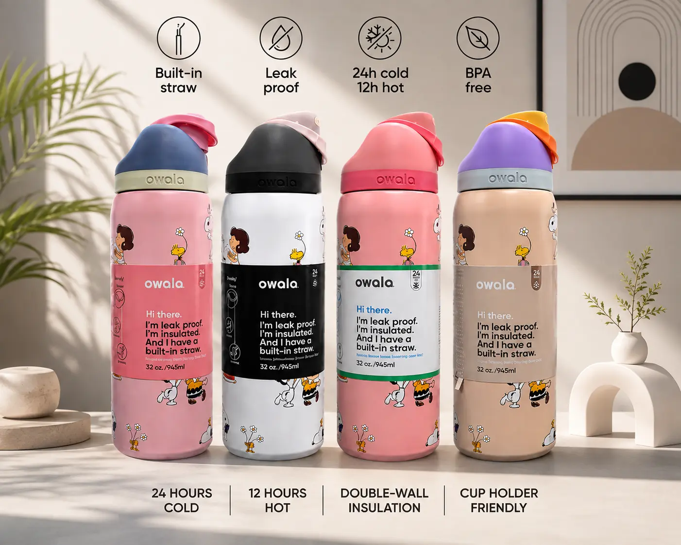 2026 Summer 32oz Cute Insulated Water Bottle with Built-In Straw – Leakproof Stainless Steel Travel Cup, Keeps Drinks Cold 24H & Hot 12H, BPA Free