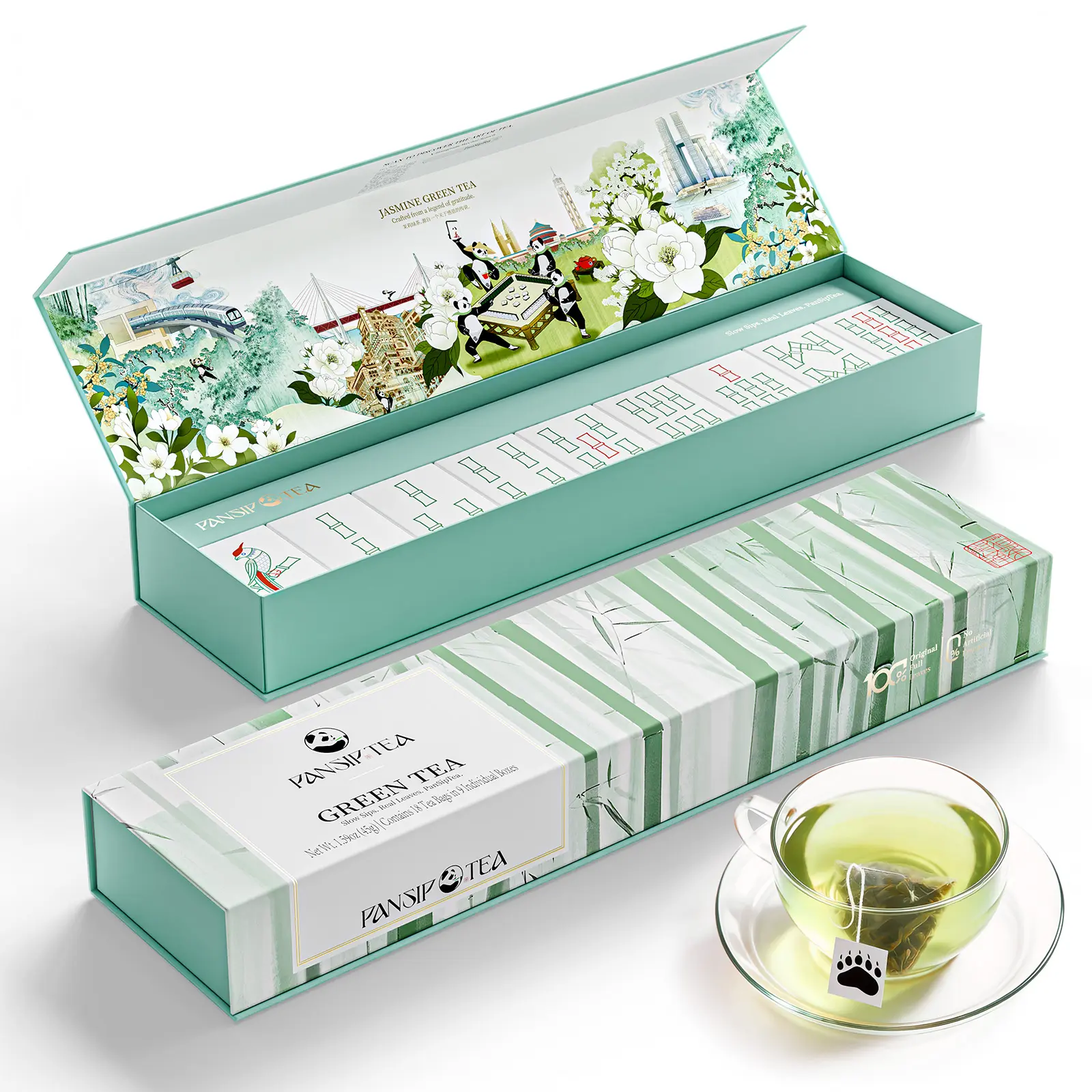 PANSIPTEA Premium Green Tea Gift Set, 18 Count Premium Grade Whole Leaf ...
