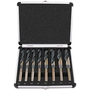 8-  1/2" Reduced Shank  and Deming Large Drill Bit Set in Aluminum Carry Case, M2 High Speed Steel, 135-Degree Split Point | SAE Inch Size 9/16" - 1" by 1/16th Increment