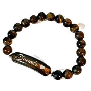 Custom Engraved Red Tiger Eye Beads Bracelet - Personalized with Text of Choice, Unique Design for Any Occasion