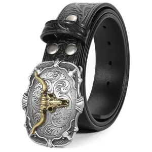 XZQTIVE Western Leather Square Buckle Belt for Men Women Cowboy Cowgirl Leather Mens Belts for Jeans Men's Birthday Father's Day Belt