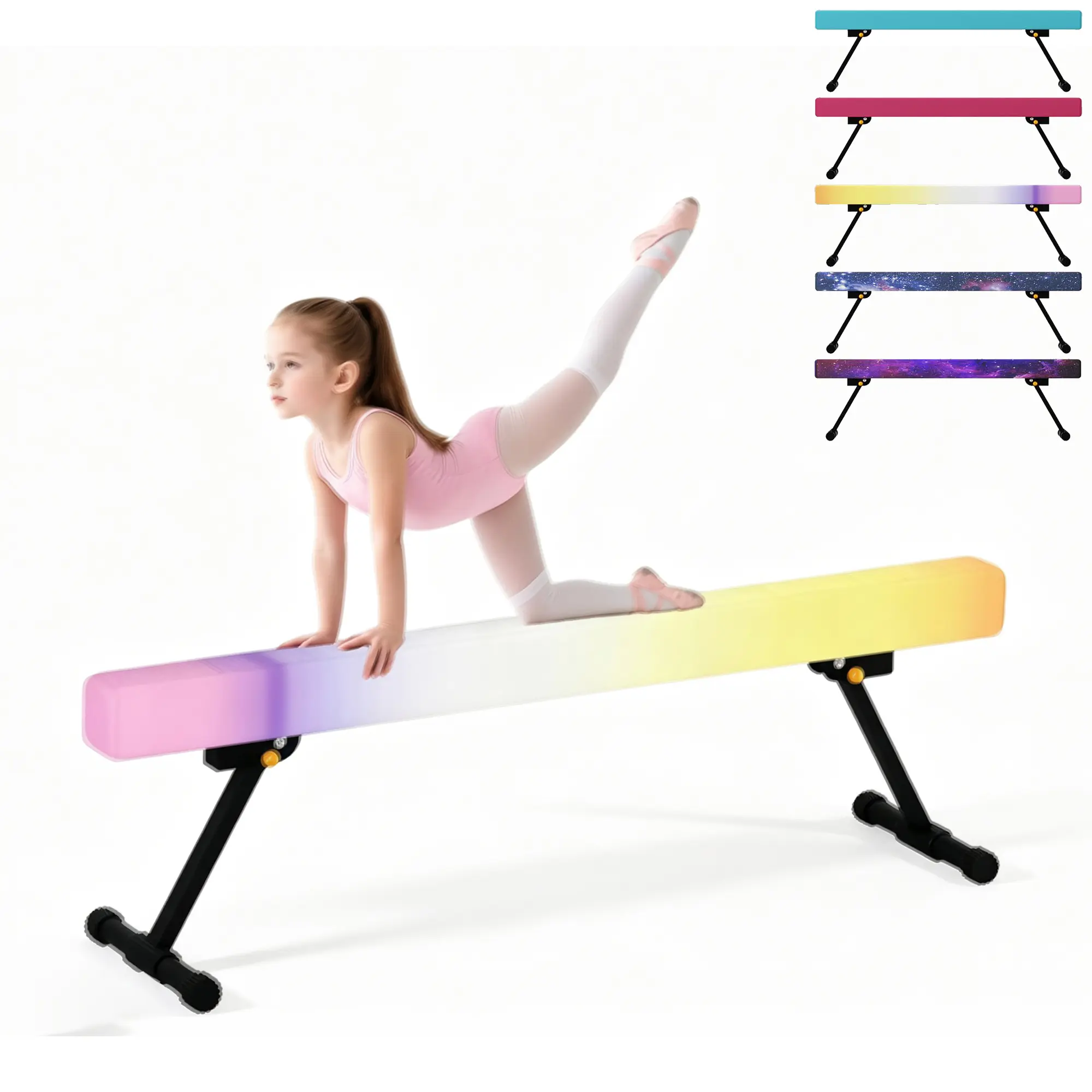 6FT Gymnastic Balance Beam,Adjustable High and Low Level Floor Beam - Highly Stable - Gym Practice Training Equipment for Kids Children Girls Home