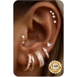 YADOCA 7Pairs Earrings Stack for Women Hypoallergenic Surgical Steel Small Chunky Huggie Hoops & Flat Back Stud Earrings Set Silver Cartilage Jewelry Trendy Christmas Gifts