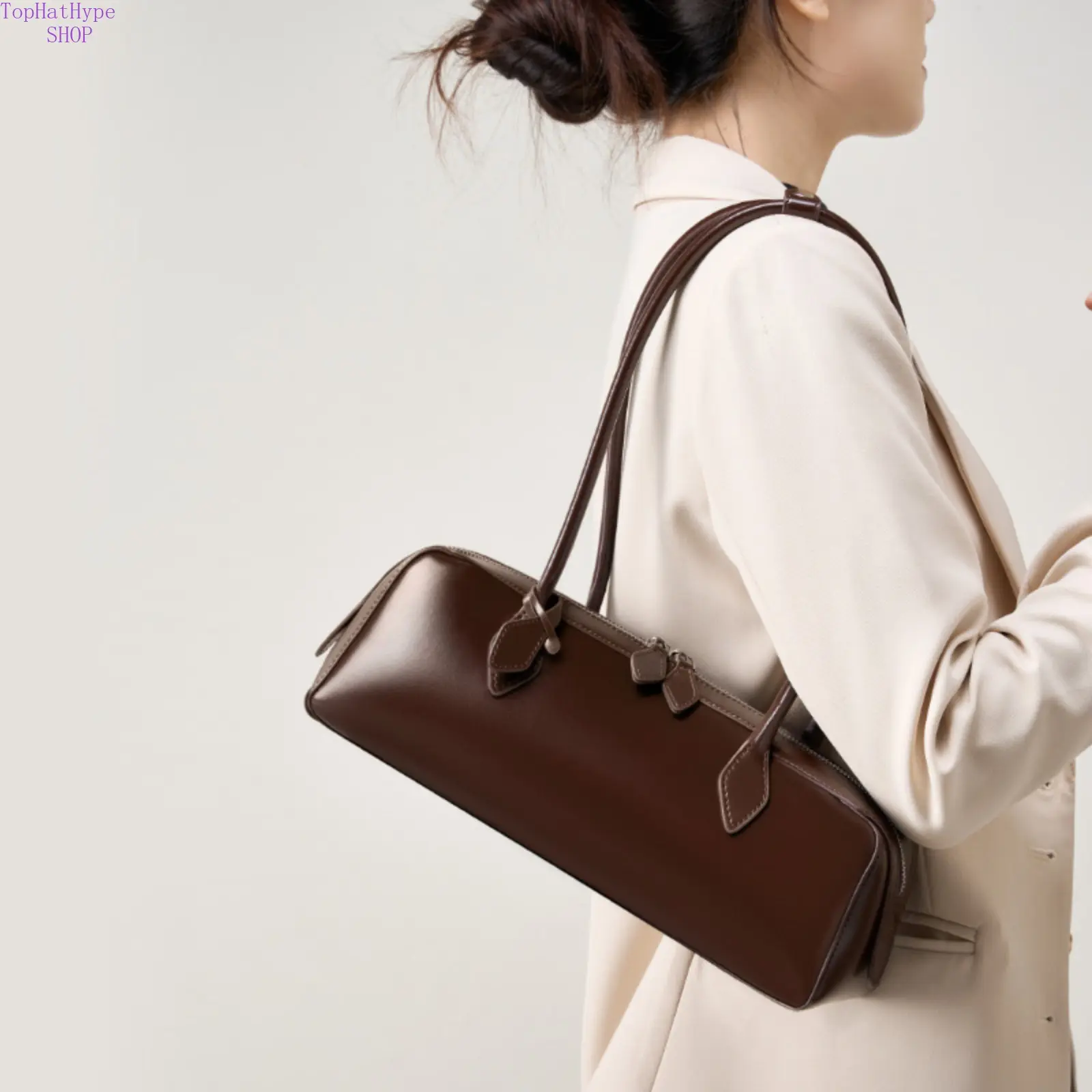 Women's Korean Style Baguette Bag in Red Cowhide Leather, Slim Underarm Purse, Large Capacity Elegant Commuter Shoulder Bag, Elegant Commuter Bag