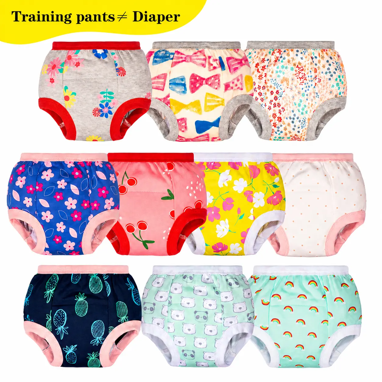 BIG ELEPHANT Toddler Potty Training Pants 10 Pack Reusable Cotton Training Underwear Soft Lightly Absorbent, Not Fully Leak-Proof, Daytime Use for Boys Girls