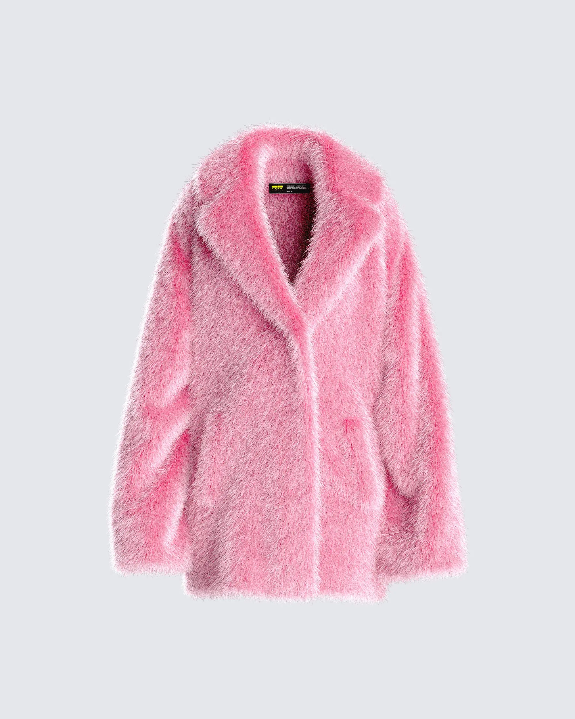 Women's Pink Faux Fur Jacket - Oversized Wrap Outerwear with Unisex Fit, Long Sleeves, and Front Pockets, Jackets, Longsleeves, Oversized Fit, Unisex Look, Wrap Style, Patch Pocket, Cloud