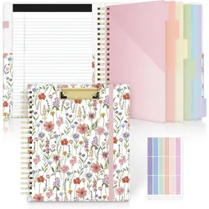 Clipboard Folder with Storage, 6 Dividers with 12 Pockets for Letter Size, Storage Clipboard Folio with Refillable Notepad, Spiral Clipboards Padfolio for Teacher Worker Supplies