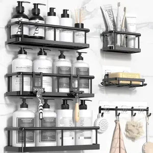 YASONIC Shower Caddy Adhesive, 100% Rustproof Shower Organizer with Soap Holder, 6 Pack Large Capacity shower Shelves for Inside Shower, No Drilling Bathroom Organizers and Storage for Home Decor