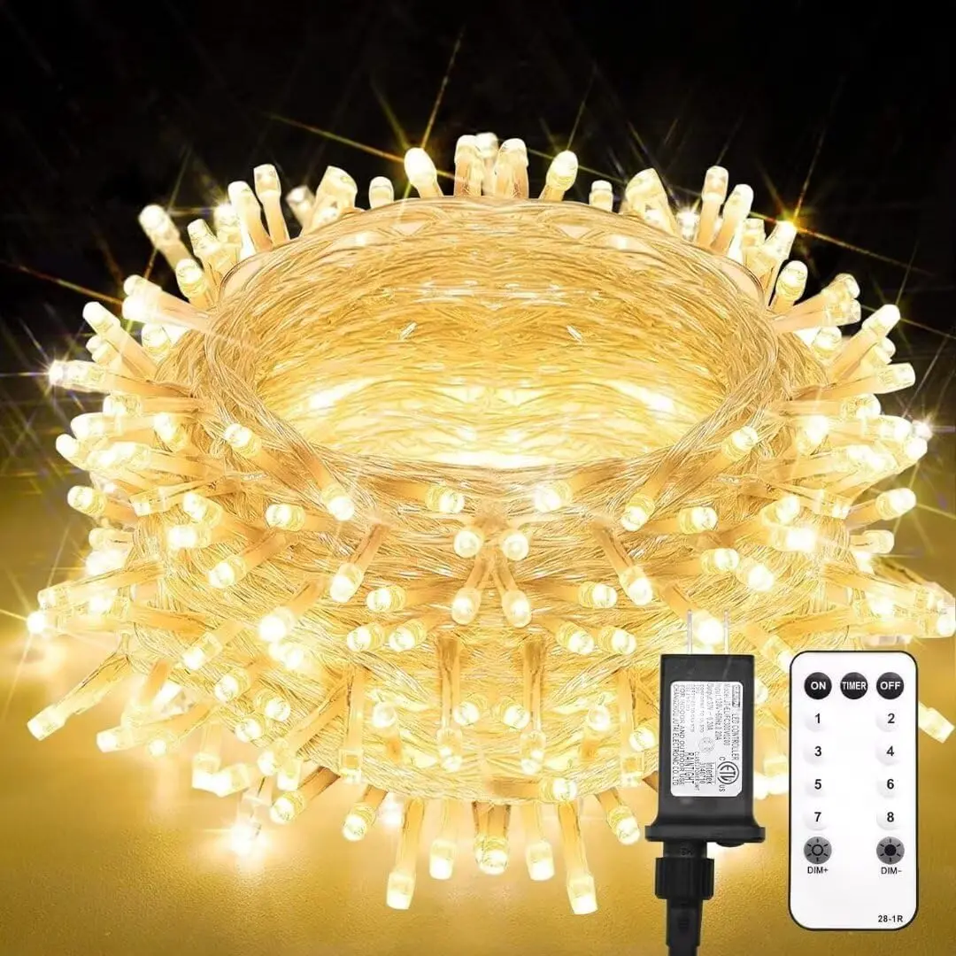 Christmas Lights Outdoor, 66 ft 200 LED Plug in Warm White Fairy String Lights with Remote, Twinkle Lights for Bedroom, Indoor, Tree, Dorm, Wedding, Outside, Backyard Decorations