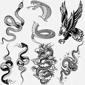 Waterproof Half-Permanent Snake Dragon Eagle Tattoo Stickers, Unisex Wrist Arm Back Tattoos, Party Holiday Use, No Water Needed, Waterproof Temporary Tattoos