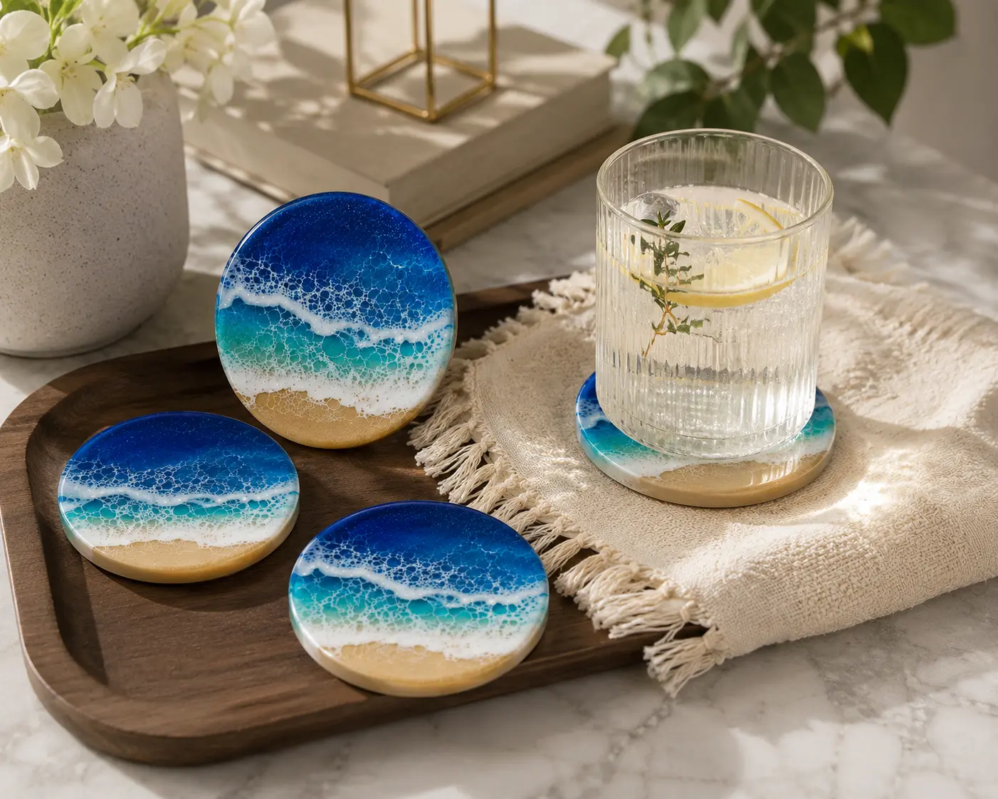 Handmade Ocean Resin Coaster | Beach House Decor | Coastal Drink Coaster | Handmade Gift