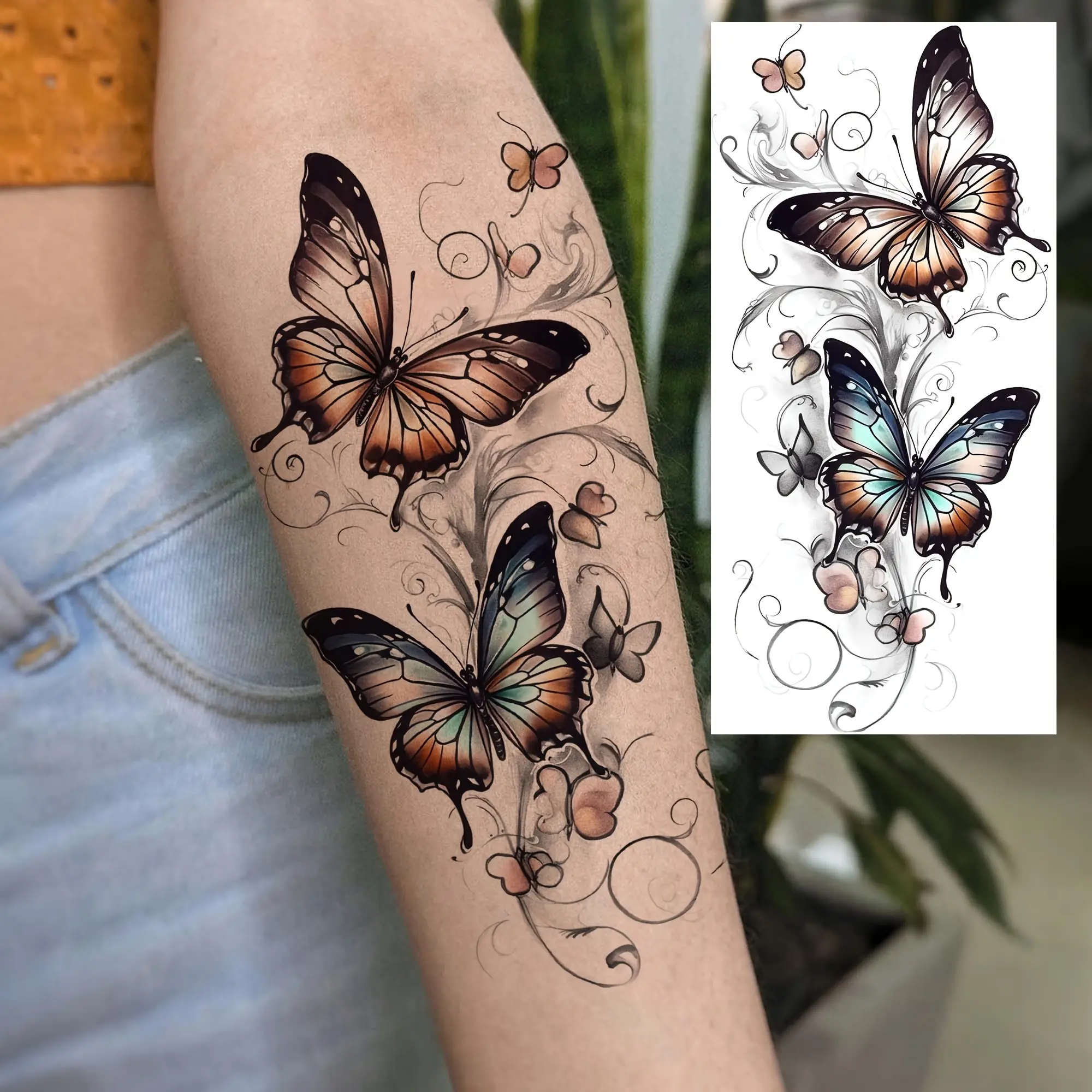 6 Temporary Stickers with 3 Items & 3 Random Designs Butterfly Temporary Tattoos for Women Men Hands Finger Foot Neck Waist Legs Thigh Forearm Shank Half Sleeve Arm