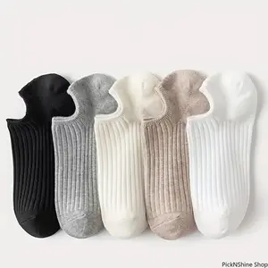 5/10 Pairs Solid Color No Show Boat Socks For Men, Simple Breathable Unisex Ankle Socks, Black Low Tube Cute Socks For Women Daily Wear
