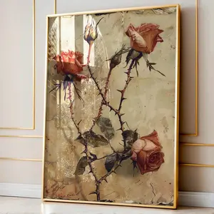 Gothic Botanical Art Prints, Dark Cottagecore Decor, Pressed Flowers, Vintage Roses, Dark Moody Art Room Decor, Unframed | 5 size, 8x12 to 27x40 inch