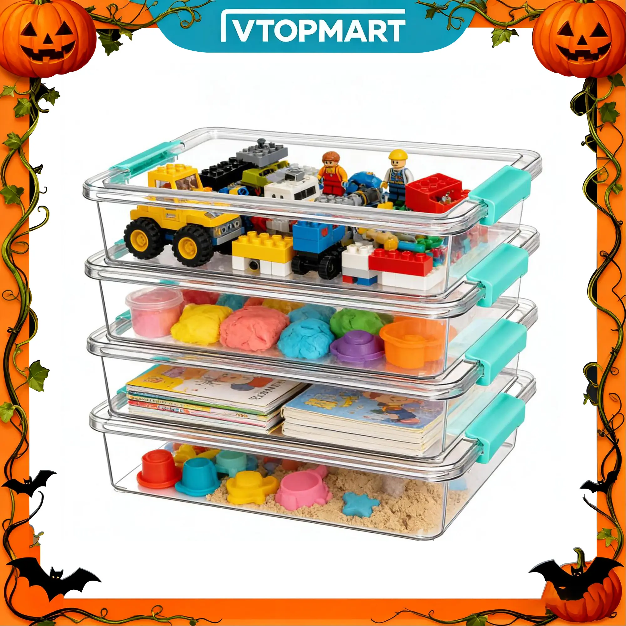 【Live Only】Vtopmart 6 Qt Plastic Storage Bins with Lids, Clear Sensory Bins, Arts Crafts Organizers and Storage, Stackable Containers for Home Office and School Supplies,Halloween Christmas Gift ideas