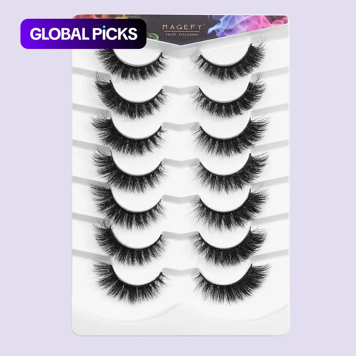 Magefy 7 Pairs False Eyelashes Set with Auxiliary Tool, 2 Disposable Lash Brushes, 1 Brow Clip, Makeup Tools for Beauty Enhancements