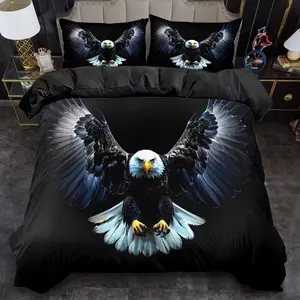 King Queen Bedding Set, Unique Eagle Print Duvet Cover, Polyester, Includes 1 Duvet Cover + 2 Pillowcases, Bedroom Decor