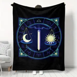 Libra Zodiac Flannel Blanket, Soft Warm Air Conditioning Room Throw, Home Office Nap Blanket, Sofa Bed Bedroom Use, All Seasons