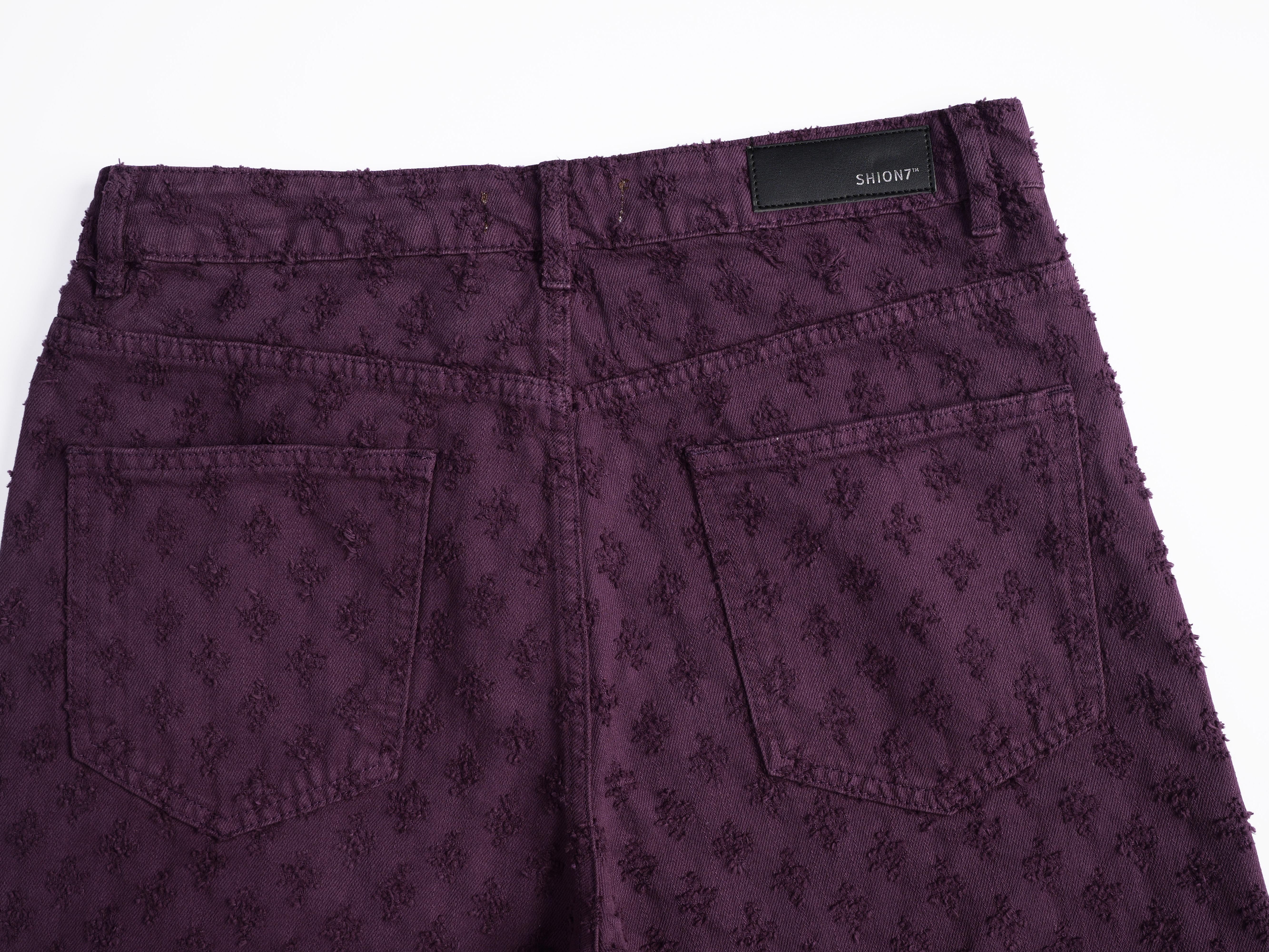 Purple Jacquard Denim Shorts Men Streetwear Baggy Y2K Casual Summer Knee Length Jean Pants